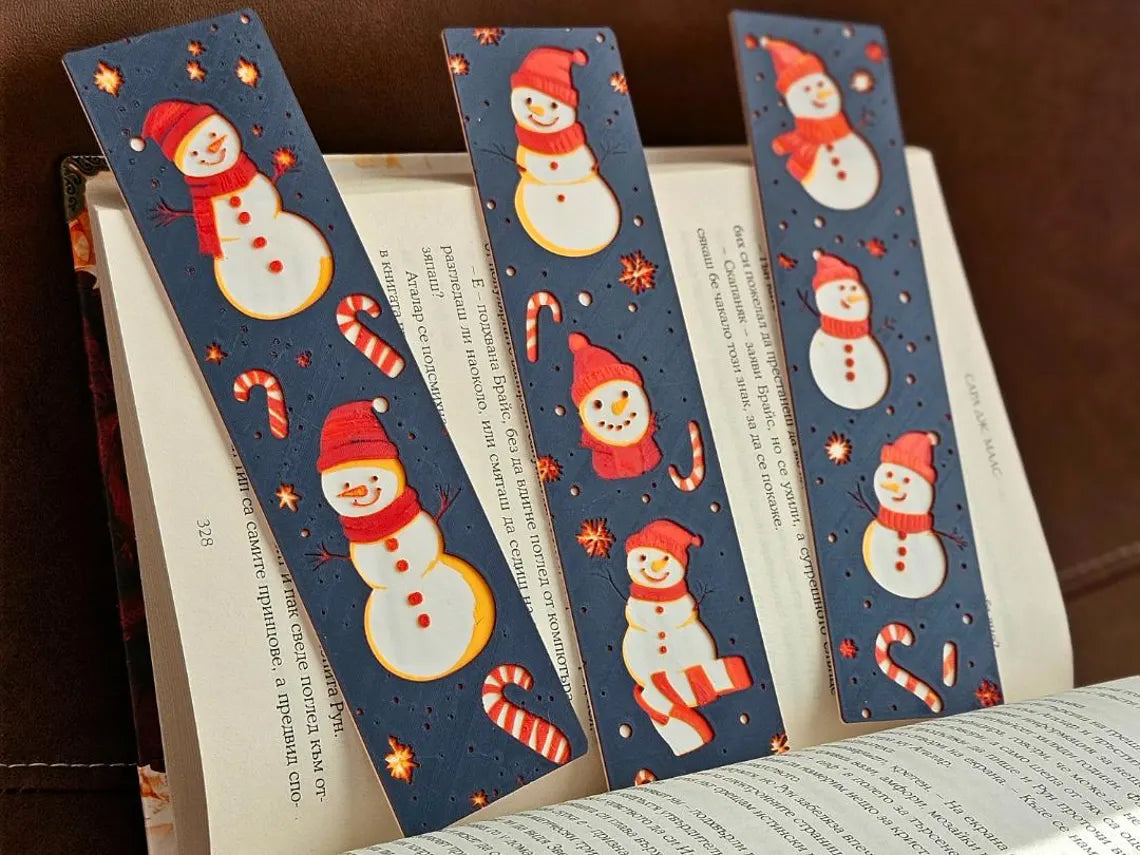 Snowman Bookmark 3D Printed Christmas Gift Set for Books Journals - Brooks3DPrint