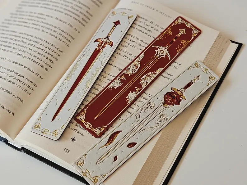Blade & Blossom Bookmark Sword Floral Fantasy Design Gift Set for Books Journals - Brooks3DPrint